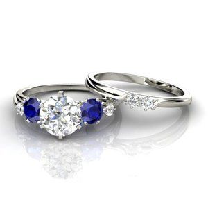 🍁  Lovely Round White And Royal Blue CZ Ring for Women, FB16FA1150
